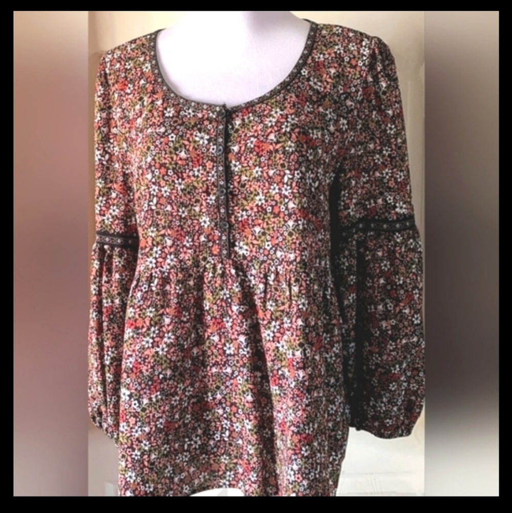 Max Studio Boho Floral Print Long Sleeve Top Cottagecore Size S* - Picture 3 of 16